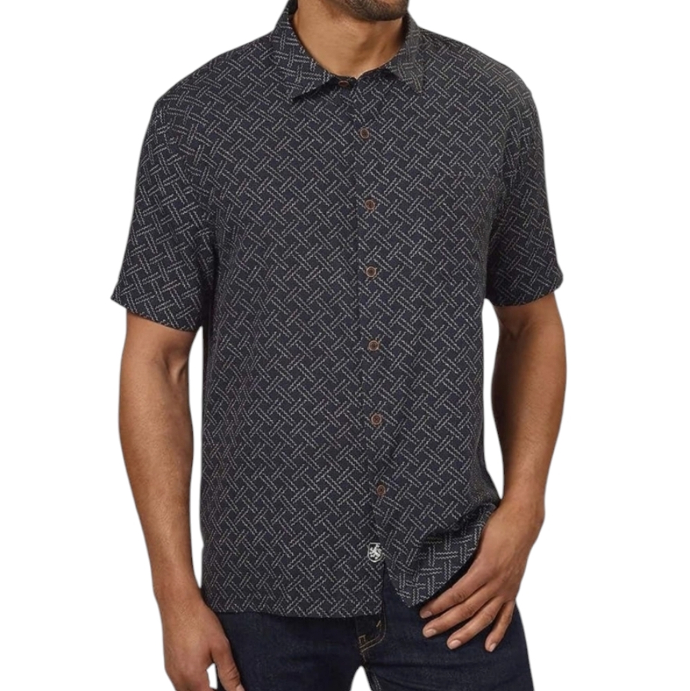 Nat Nast Silk Blend Navy Short Sleeve Shirt Buttondown L
